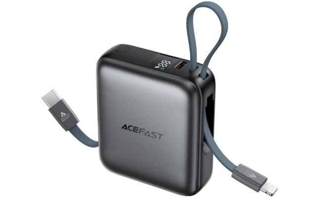 ACEFAST M23 Power Bank 10000mAh Built-In Dual Cables 22.5W Fast Charging Portable Charger - Black